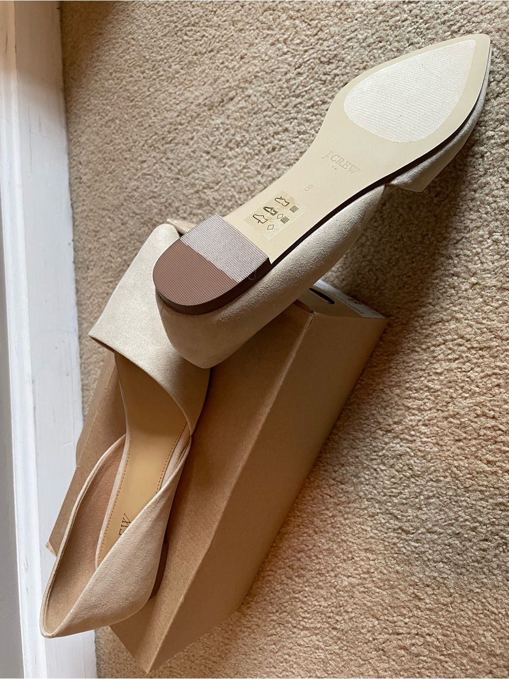 J. Crew Women's Pointed D'Orsay Flats in Light Beige Suede - Picture 3 of 4